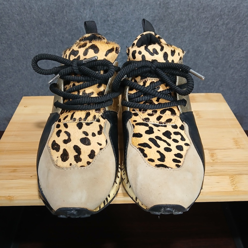 Steve Madden 8.5 Cliff Cowhair Leopard Platform Sneakers chic animal print